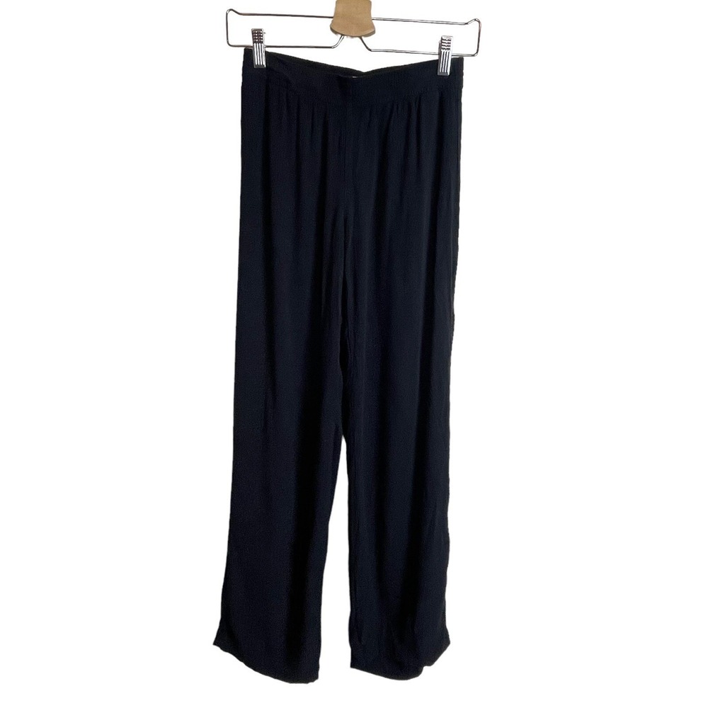 Babaton Wide Leg Pants Flowy 2XS Black Textured Crepe Pull On Relaxed Chic